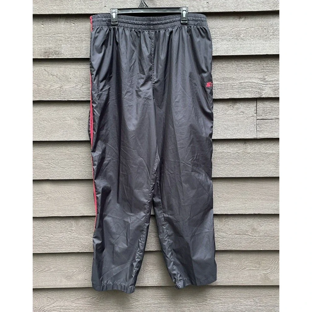 Vintage Starter Track Pants Mens XL Black tango Red Stripes Windbreaker Retro